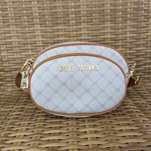 Steve Madden Bdubbs Double Pouch Crossbody Bag Vegan Cream Brown Monogram NWOT